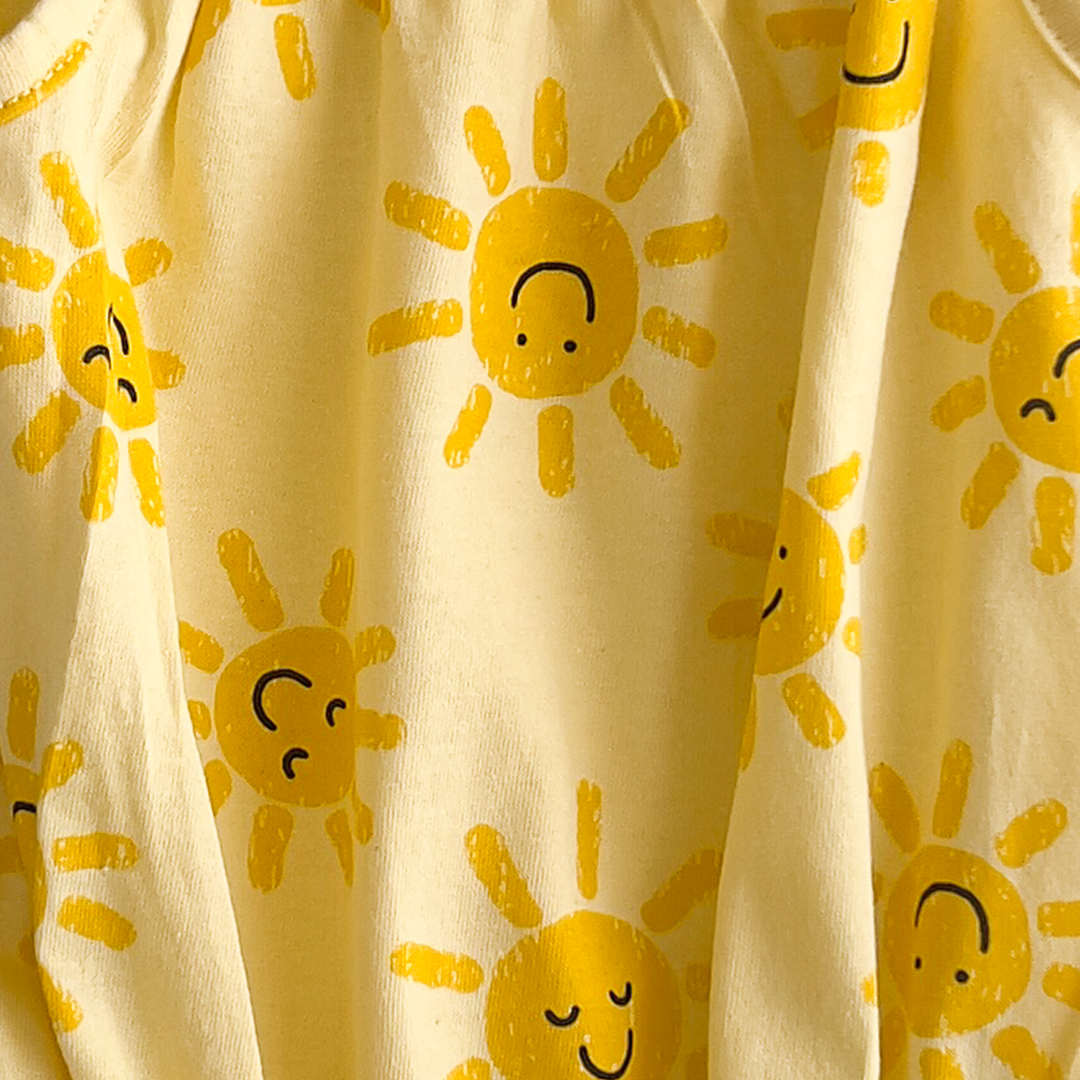 yellow sun printed onesie