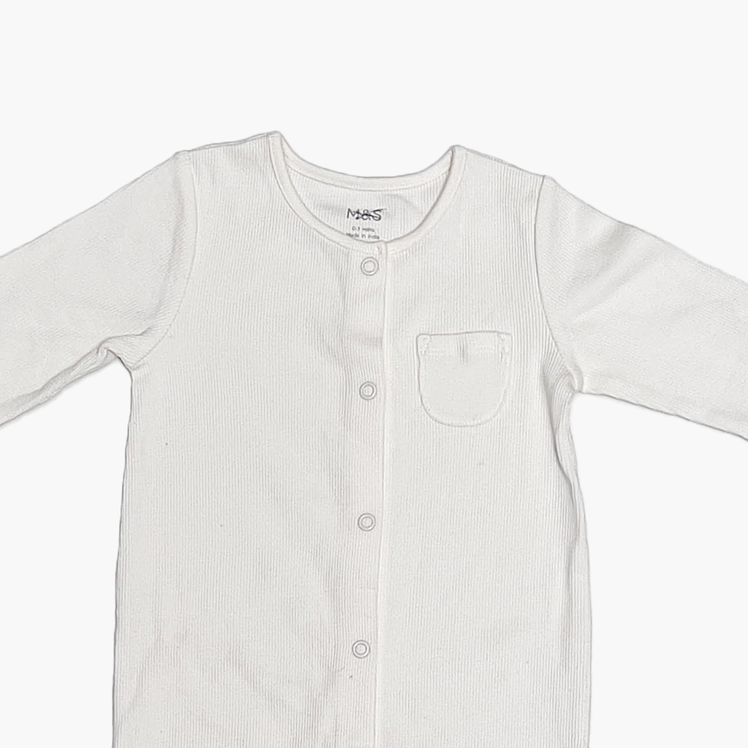 WHITE RIBBED BUTTON ROMPER