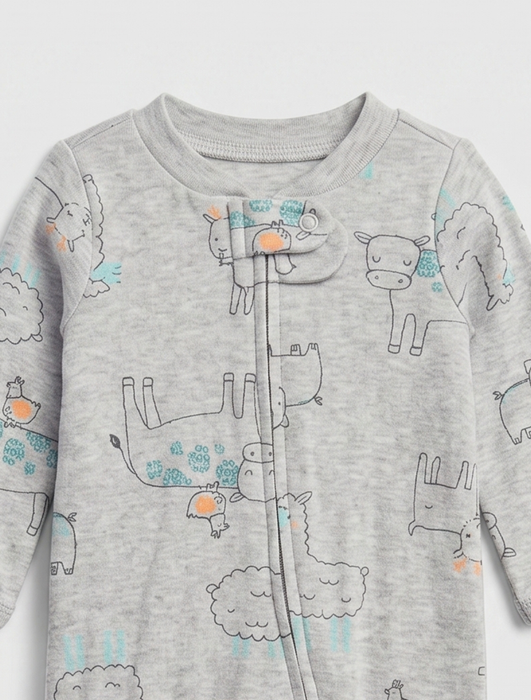 GREY PRINTED ZIPPER SLEEPSUIT