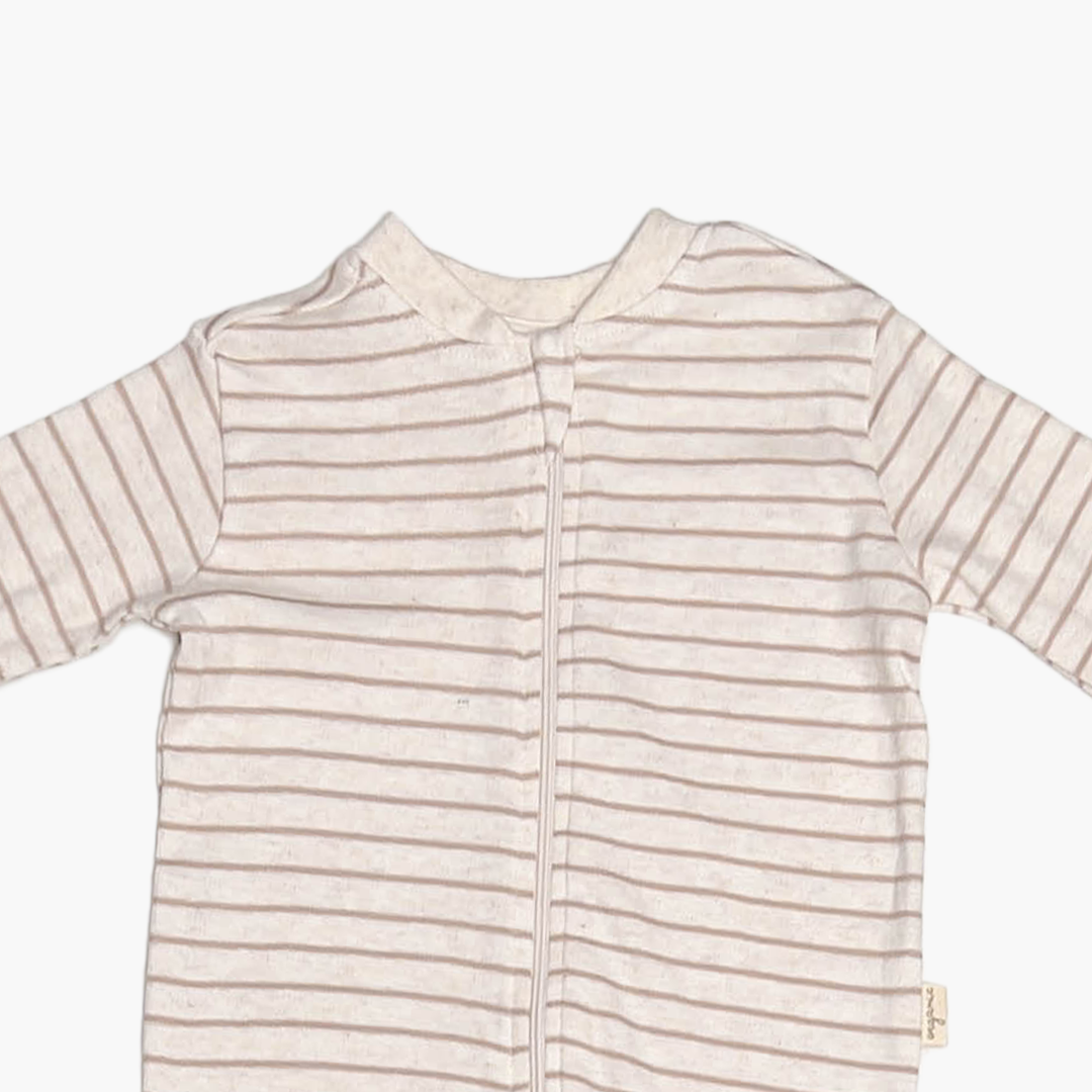 BEIGE STRIPED ZIPPER SLEEPSUIT
