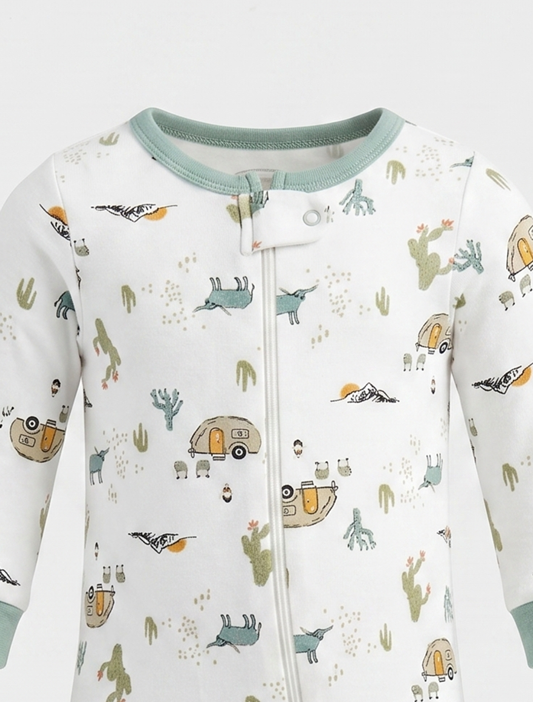 White printed zipper sleepsuit