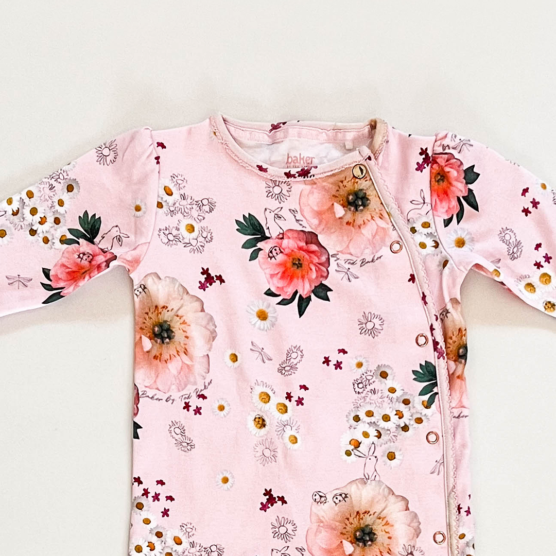 PINK FLORAL BOW SLEEPSUIT
