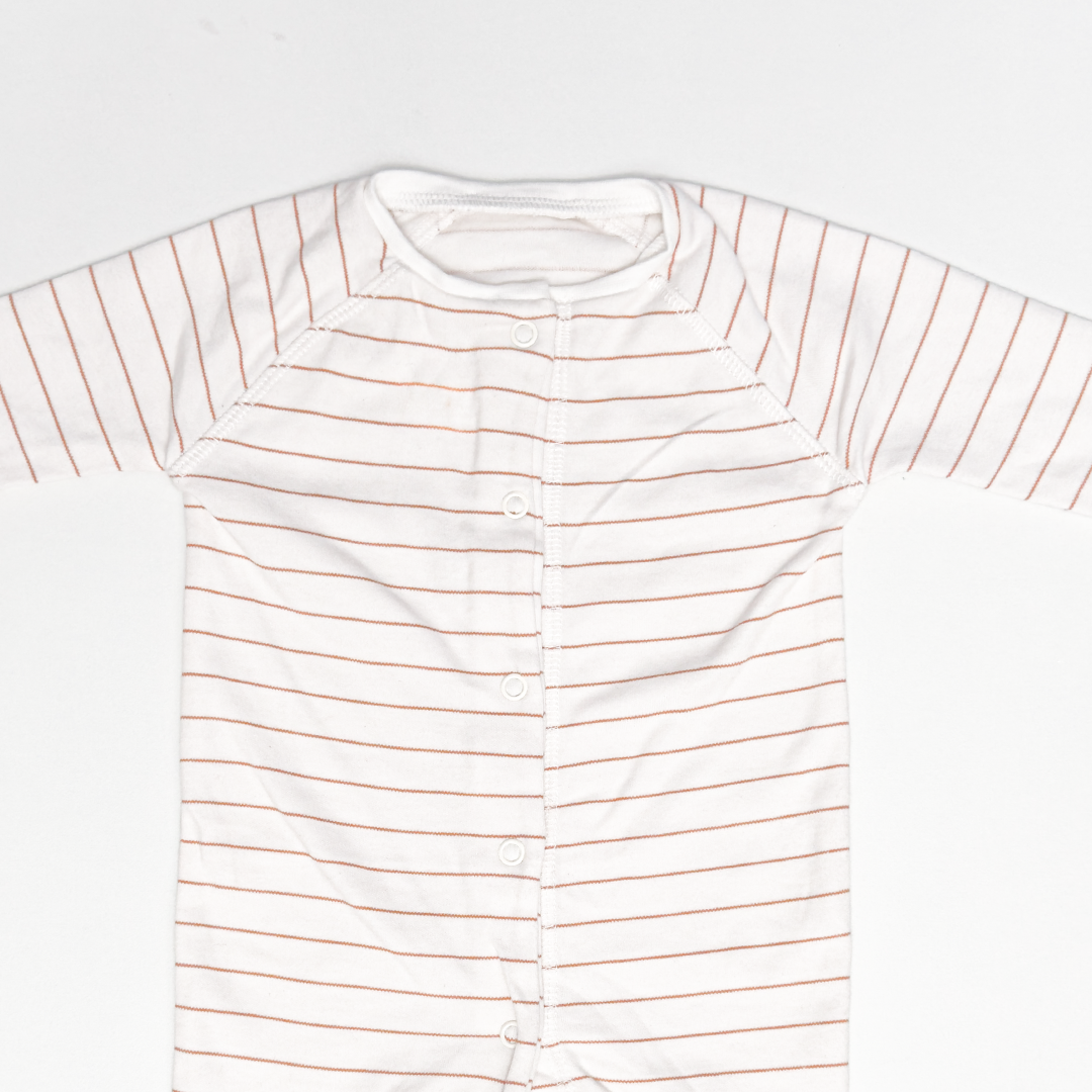 WHITE STRIPED BUTTON SLEEPSUIT