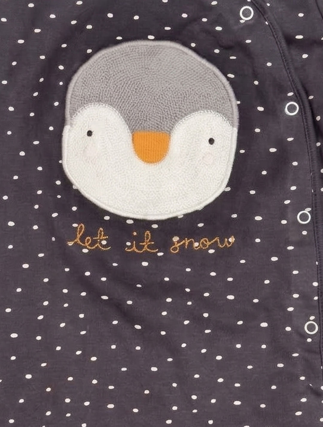 GREY PENGUIN BUTTON SLEEPSUIT