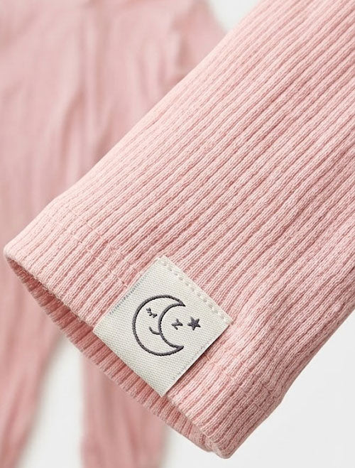 Baby pink ribbed zipper sleepsuit