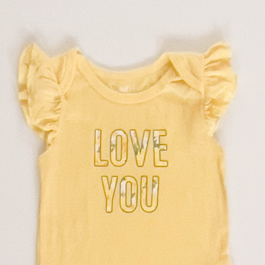 YELLOW LOVE YOU PRINT ONESIE