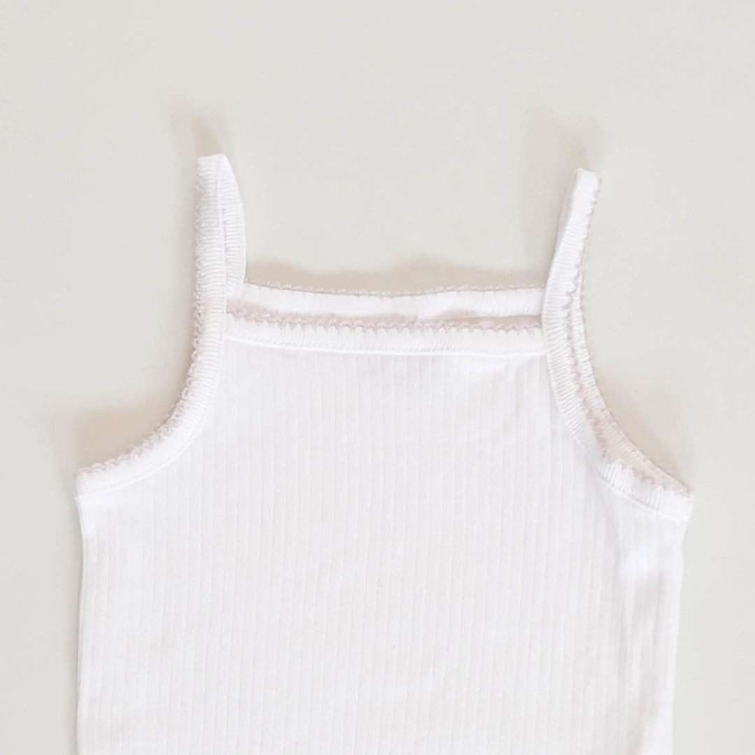 WHITE RIBBED SPAGHETTI STRAP ONESIE