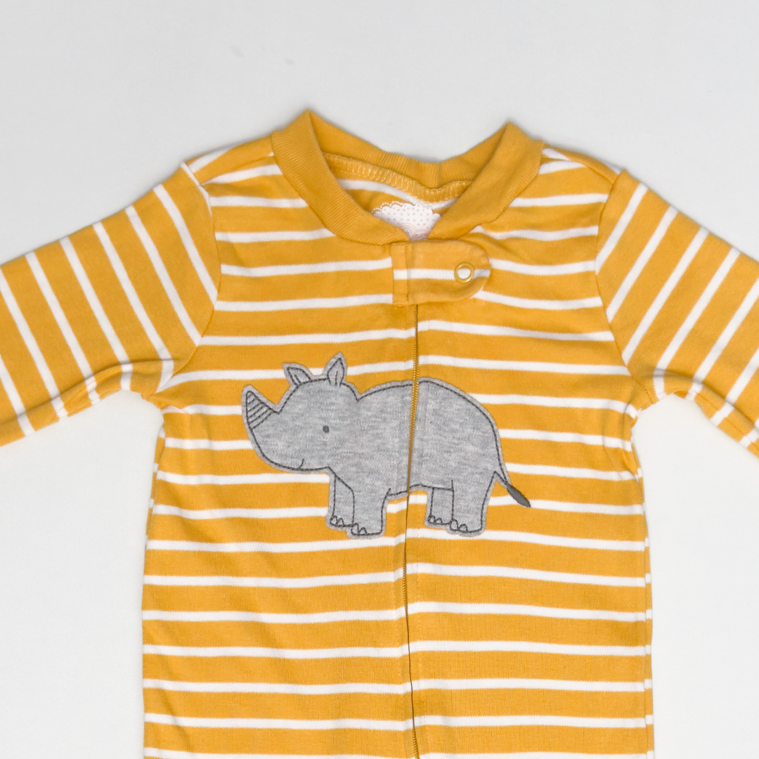 YELLOW STRIPPED RHINO SLEEPSUIT