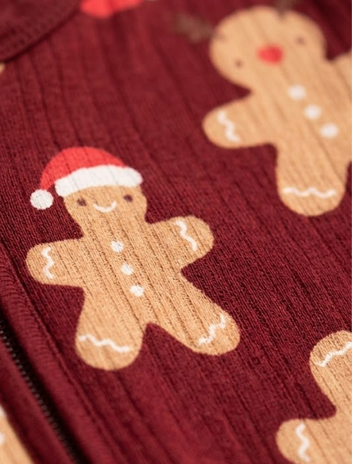 Red gingerbread zipper sleepsuit