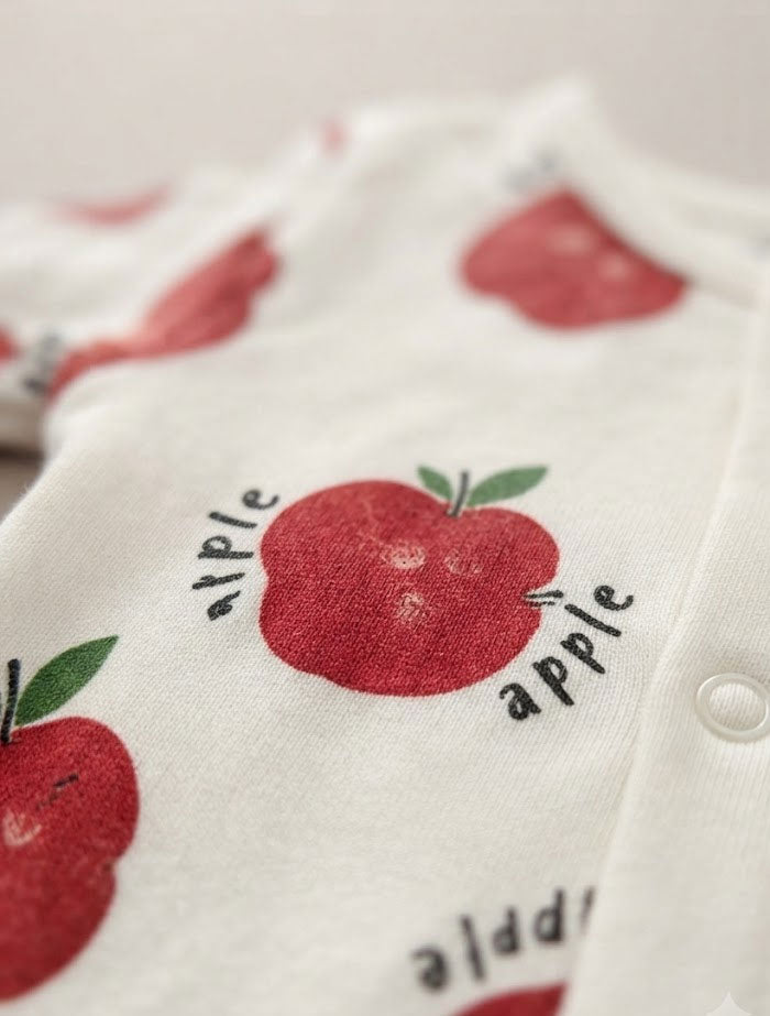 Red apple printed button sleep suit