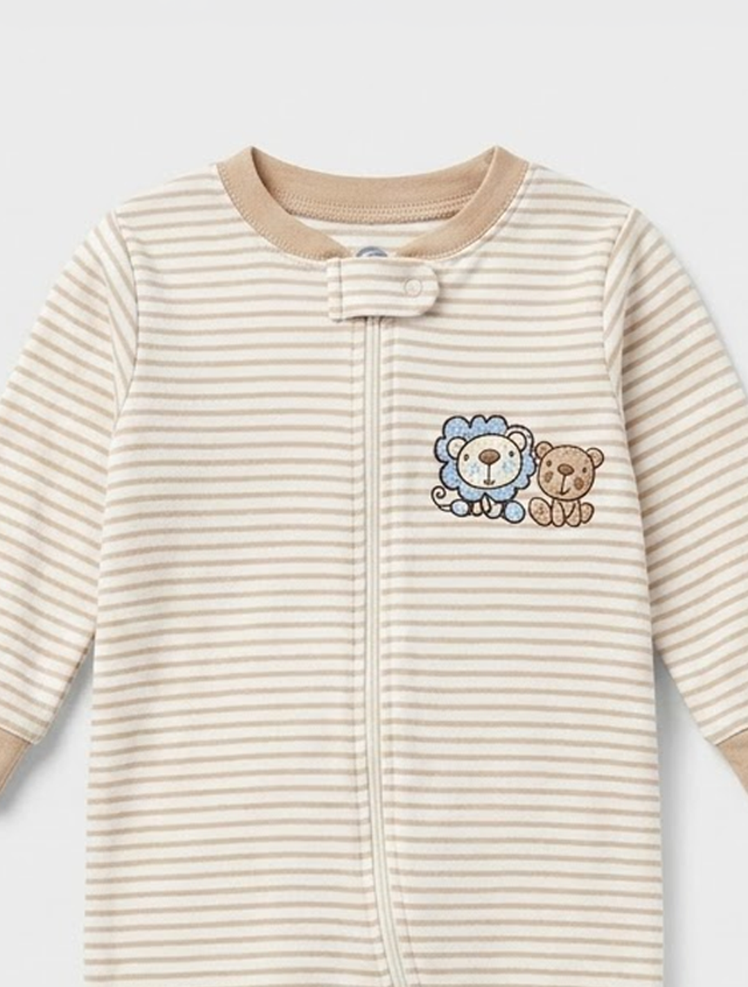 Brown striped bear zipper sleepsuit