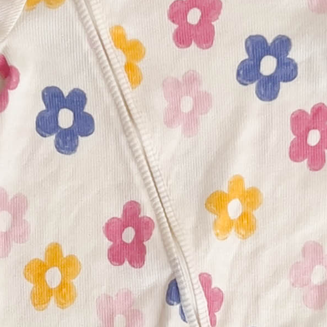 FLORAL ZIPPER RIBBED SLIM FIT ROMPER