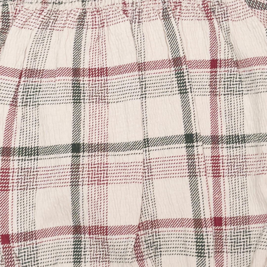 BEIGE CRINKLED CHECK ONESIE