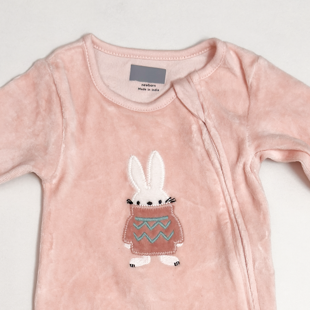 BABY PINK VELVET ZIPPER SLEEPSUIT
