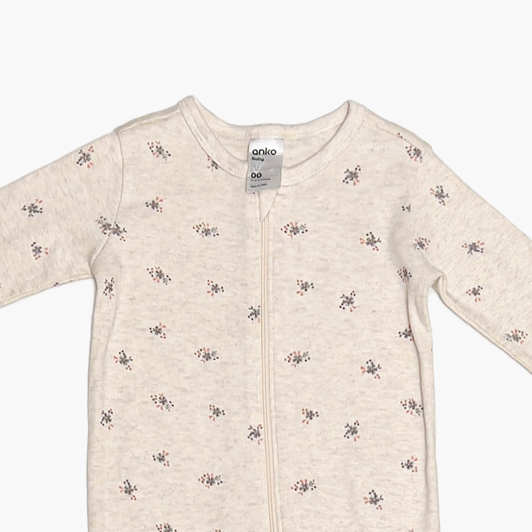 BEIGE FLORAL ZIPPER SLEEPSUIT