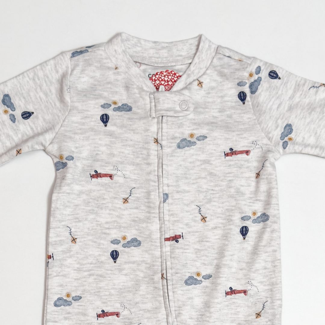 GREY PRINTED ZIPPER SLEEPSUIT