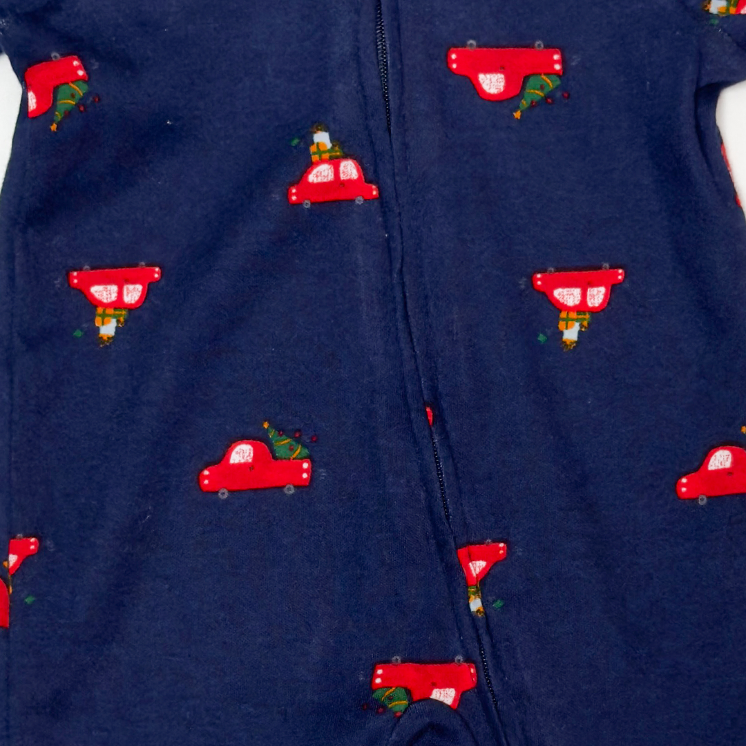 NAVY BLUE CAR PRINTED ZIPPER SLEEPSUIT