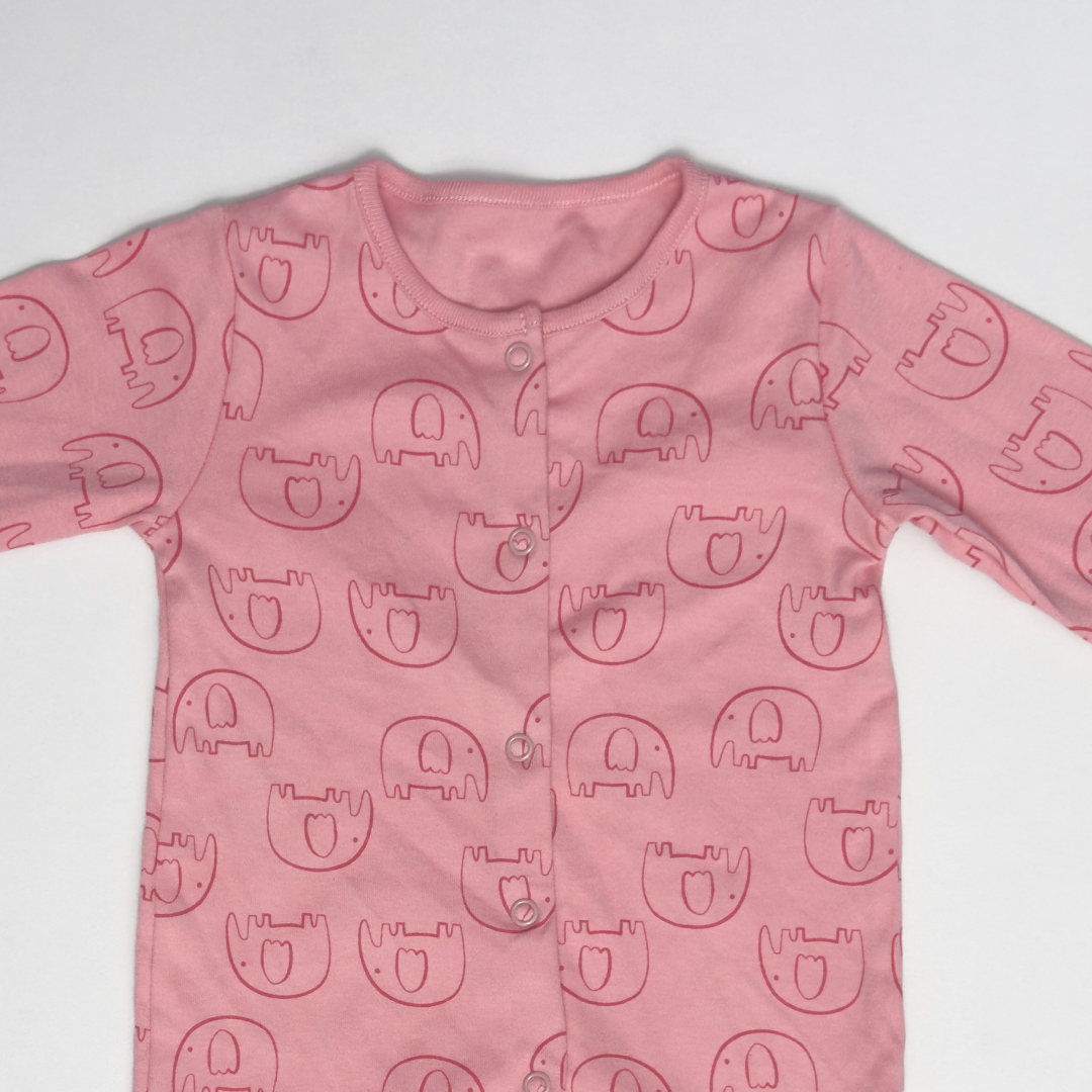 PINK ELEPHANT PRINTED SLEEPSUIT