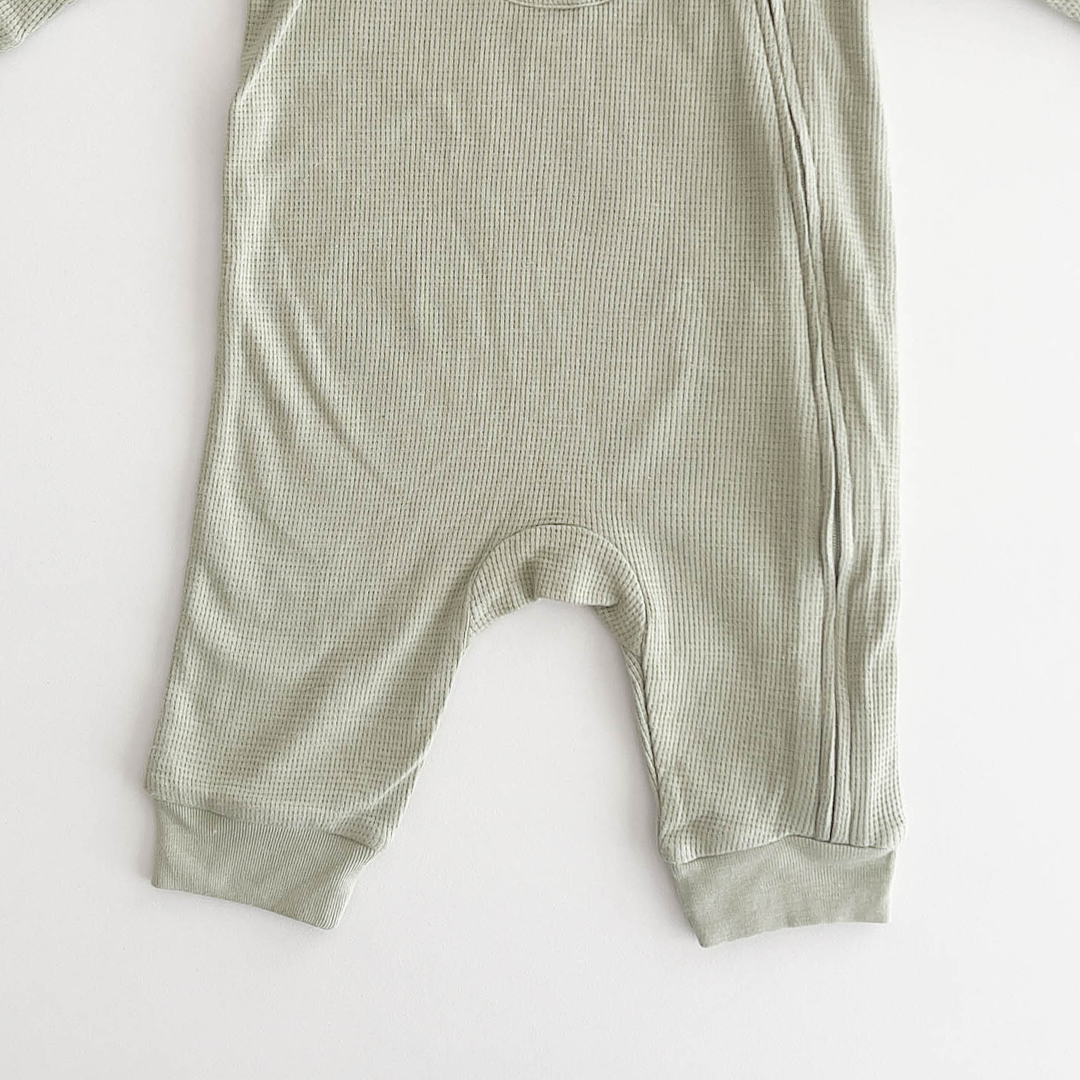 GREEN RIBBED KNITED ROMPER