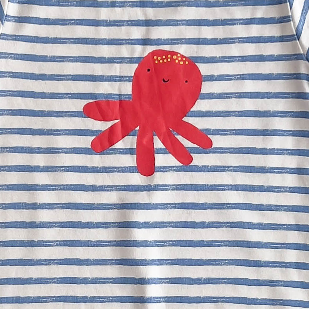 MOTHERCARE BLUE AND WHITE STRIPED JUMPSUIT