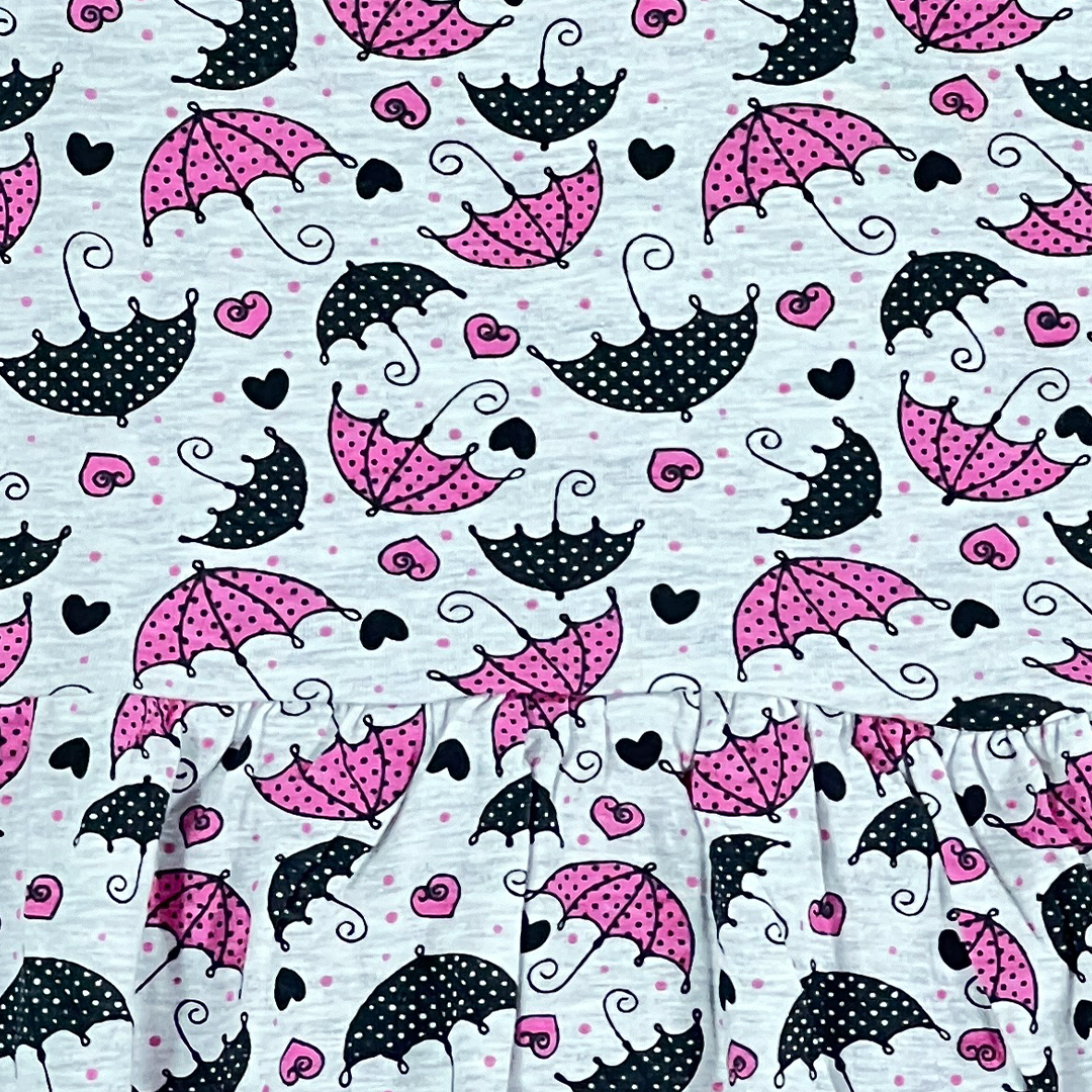 Umbrella Pattern Printed Light Gray Frock for Girls  | 5-6 Years |
