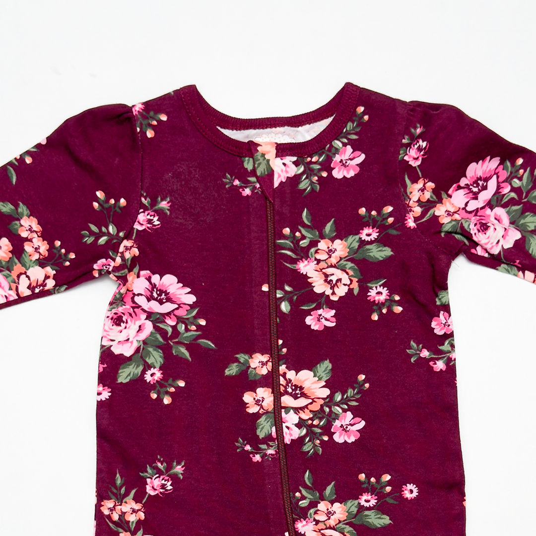 MAROON FLORAL PRINTED SLEEPSUIT