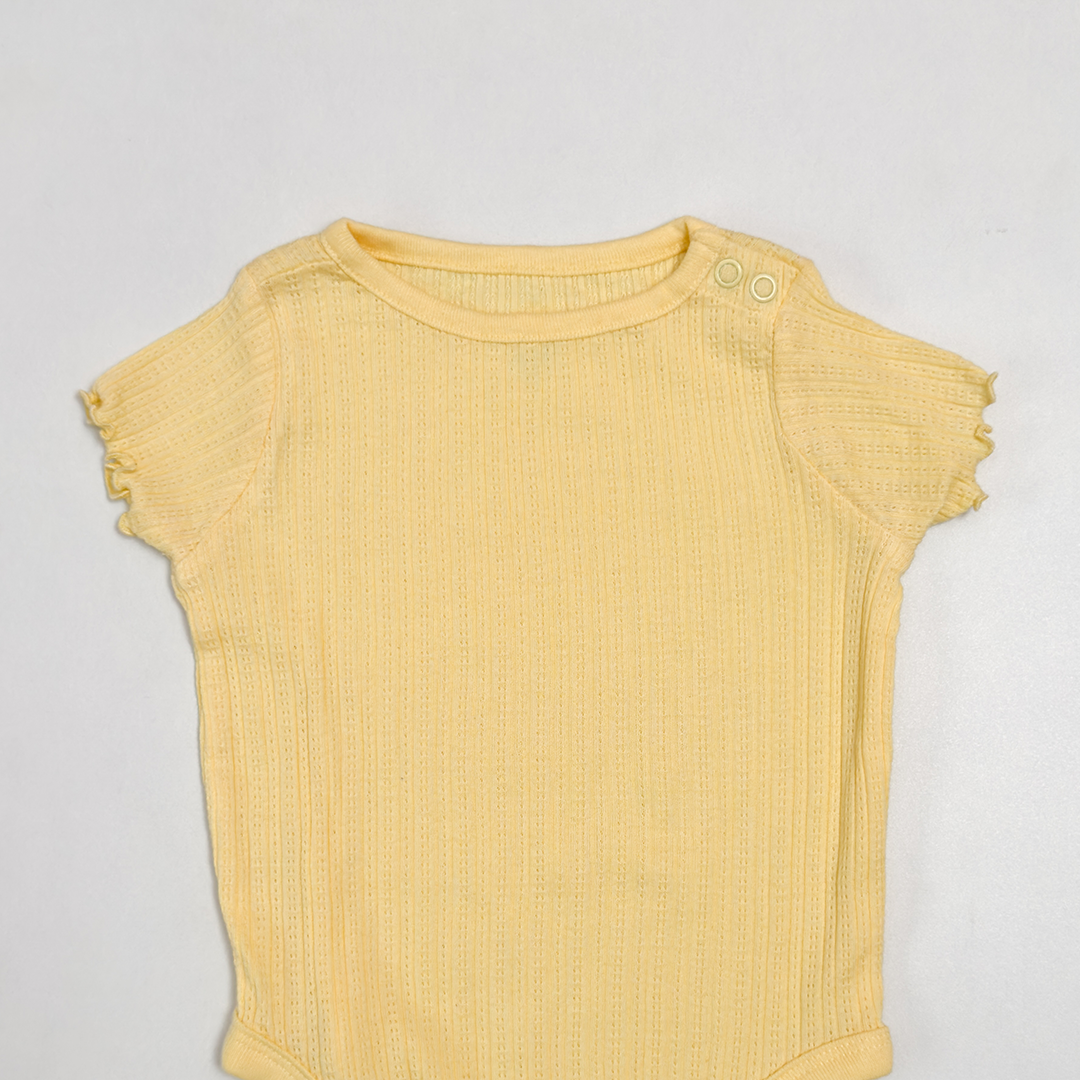 YELLOW POINTELLE RIBBED ONEISE