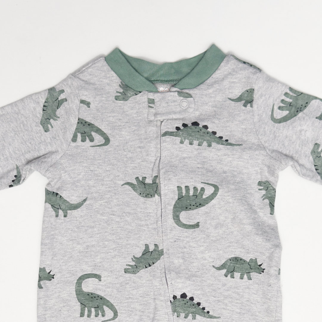 GREY GREEN DINO SLEEPSUIT