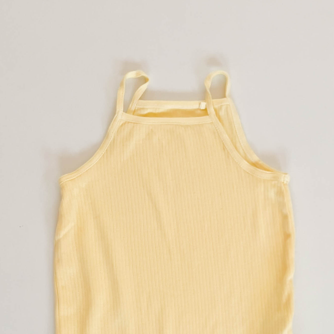 YELLOW RIBBED SPAGHETTI STRAP ONESIE