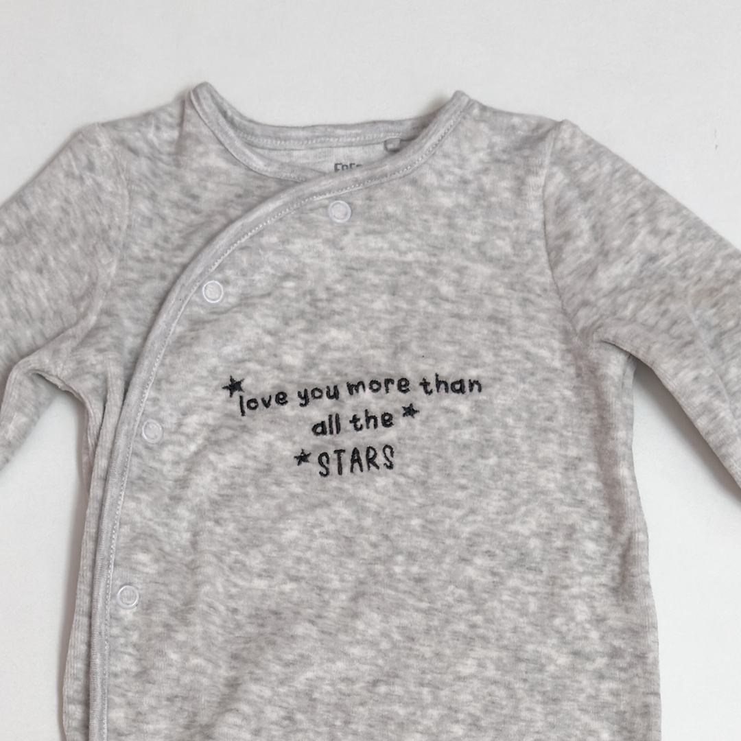 GREY VELVET BUTTON SLEEPSUIT