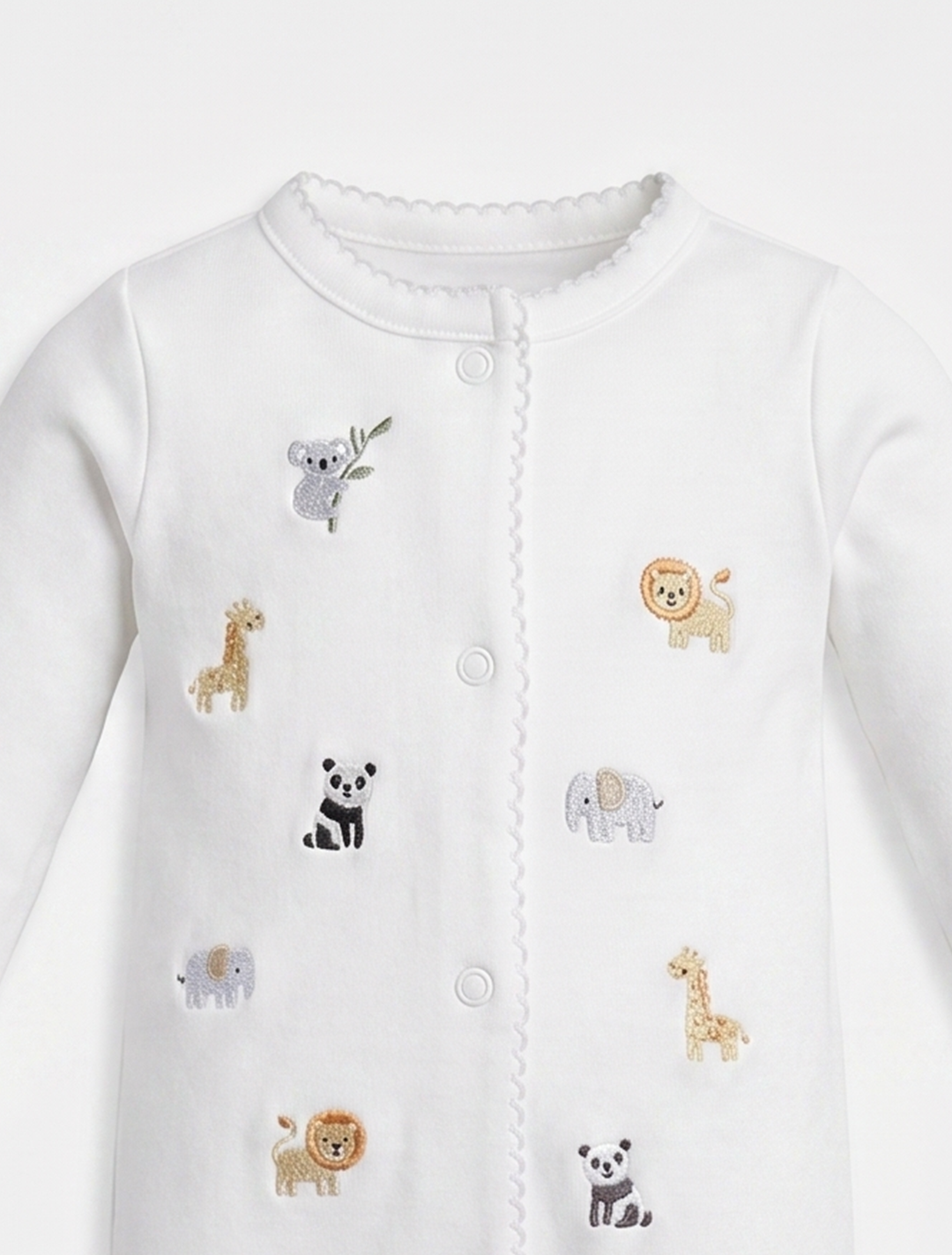 WHITE BUTTON ANIMAL SLEEPSUIT