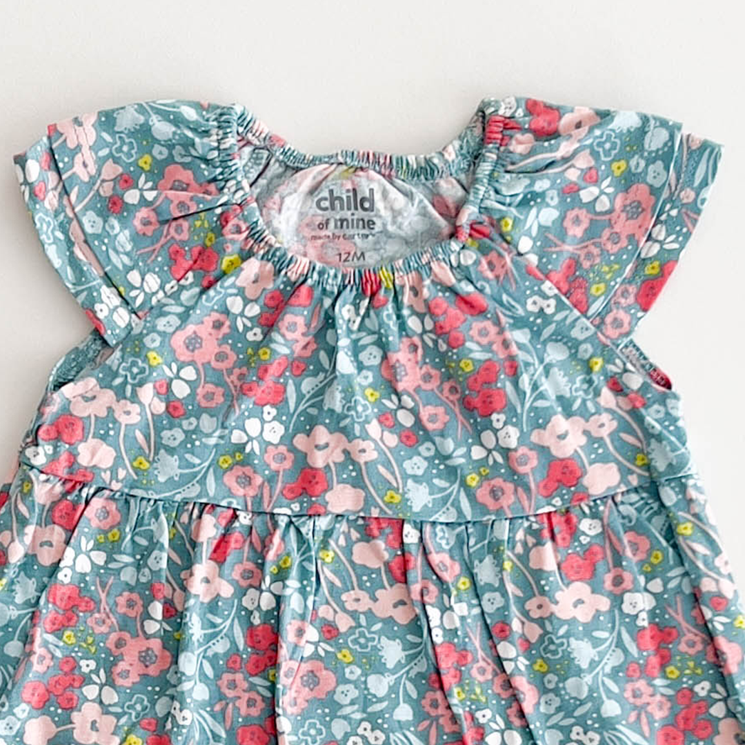 TEAL BLUE FLORAL PRINTED FROCK