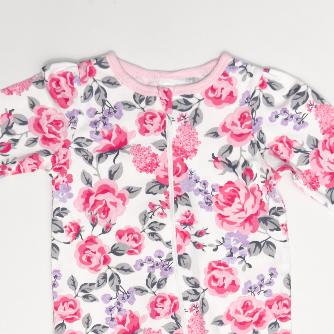 PINK FLORAL ZIPPER SLEEPSUIT