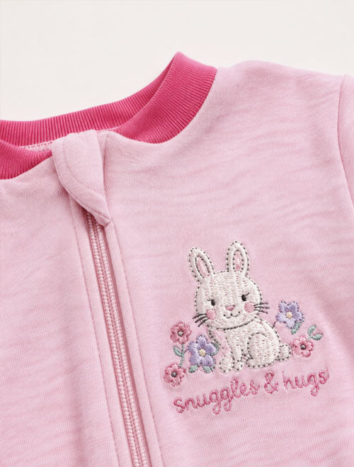 Pink bunny zipper sleepsuits
