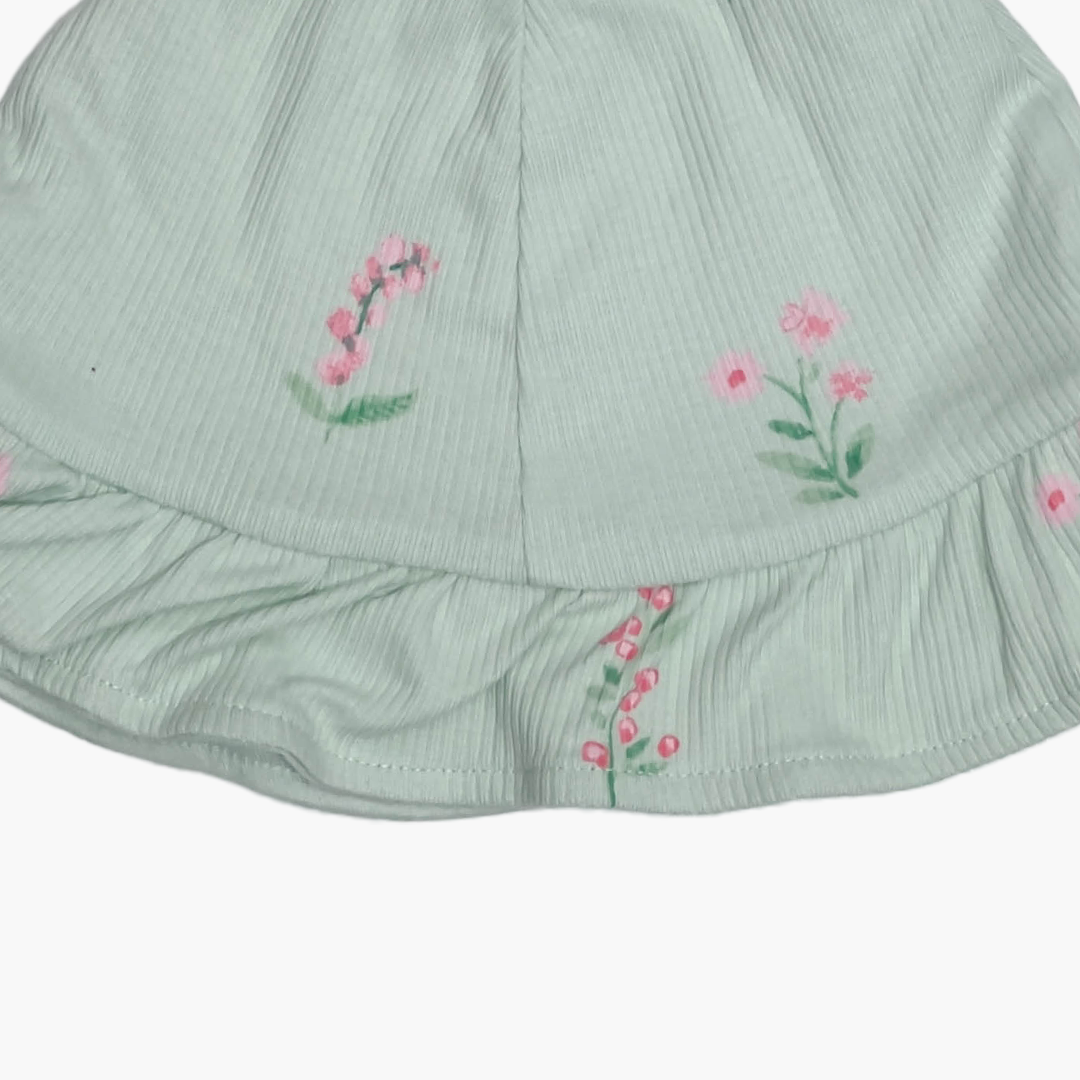 MINT GREEN RIBBED FLORAL ROUND CAP