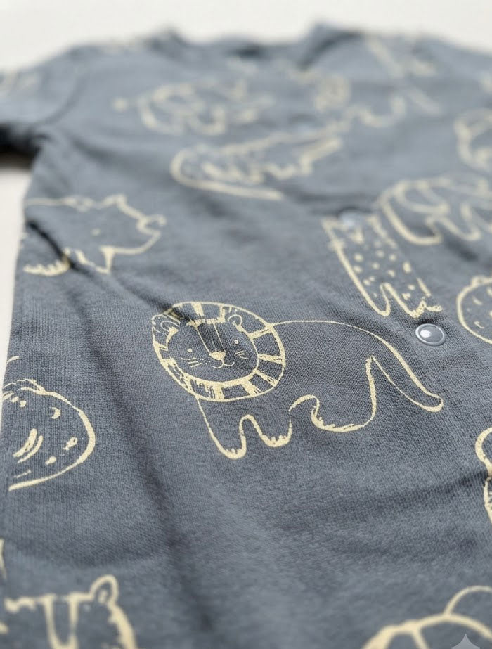 Blue animal printed button sleep suit