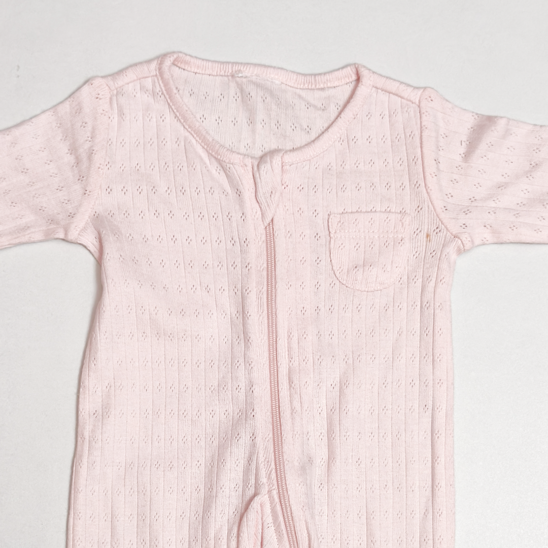 PINK POINTELLE ZIPPER SLEEPSUIT