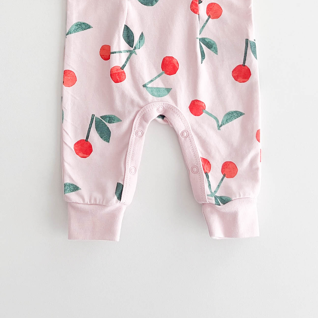 CHERRY PATTERNED RUFFLED ROMPER