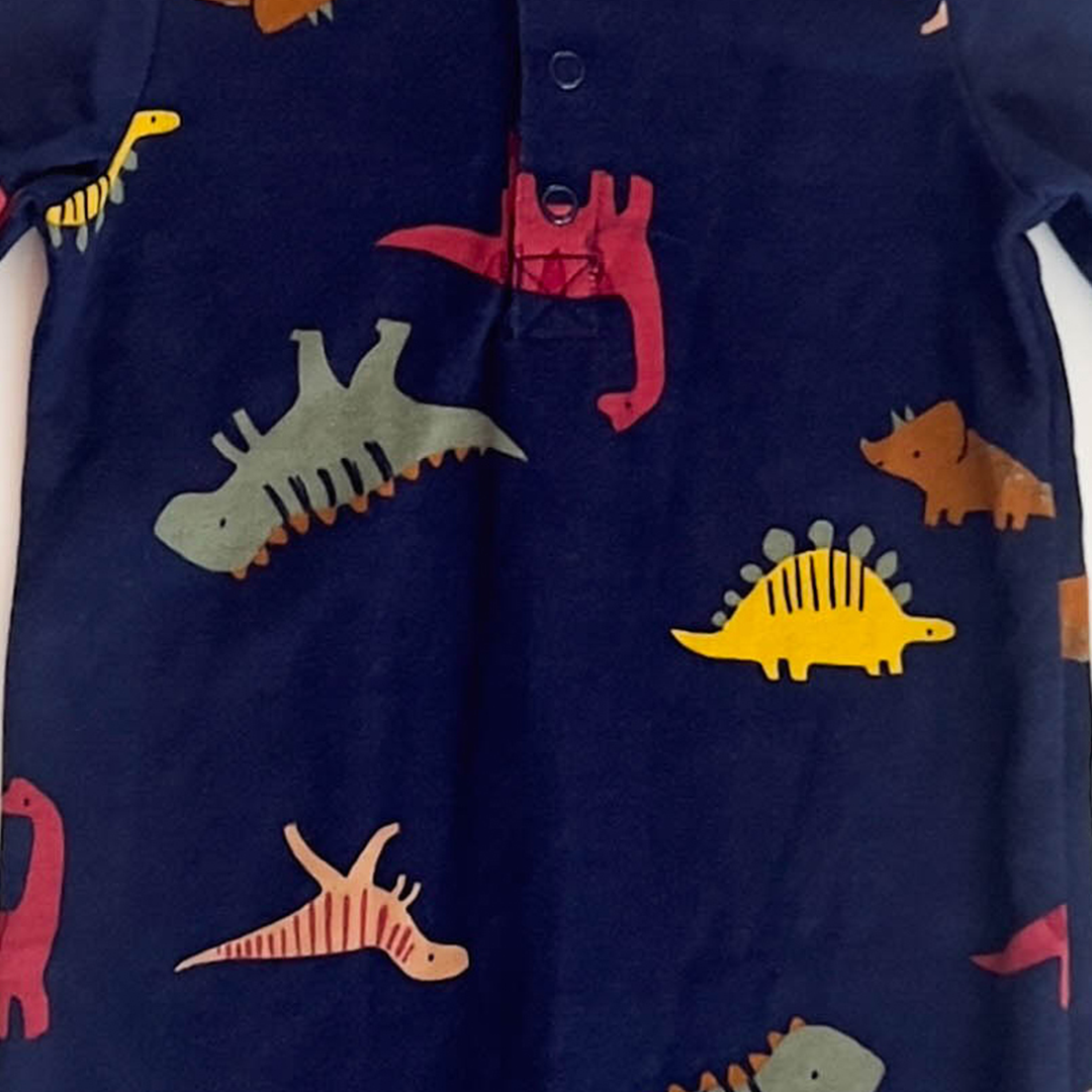 NAVY BLUE DINOSAUR HOODED ROMPER