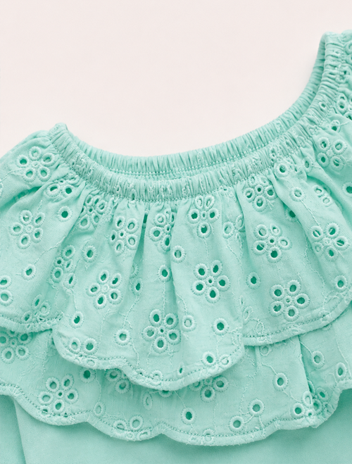 Aqua green ruffles onesie