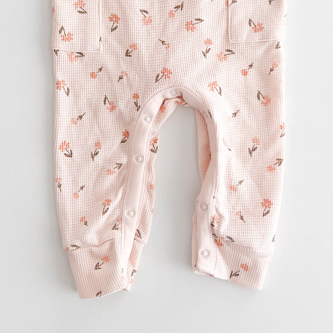 PEACH FLORAL RIBBED KNIT ROMPER