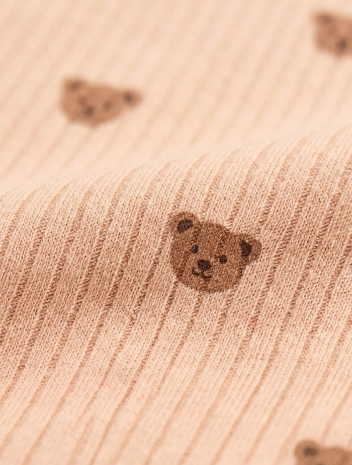 Dark beige bear ribbed sleepsuit