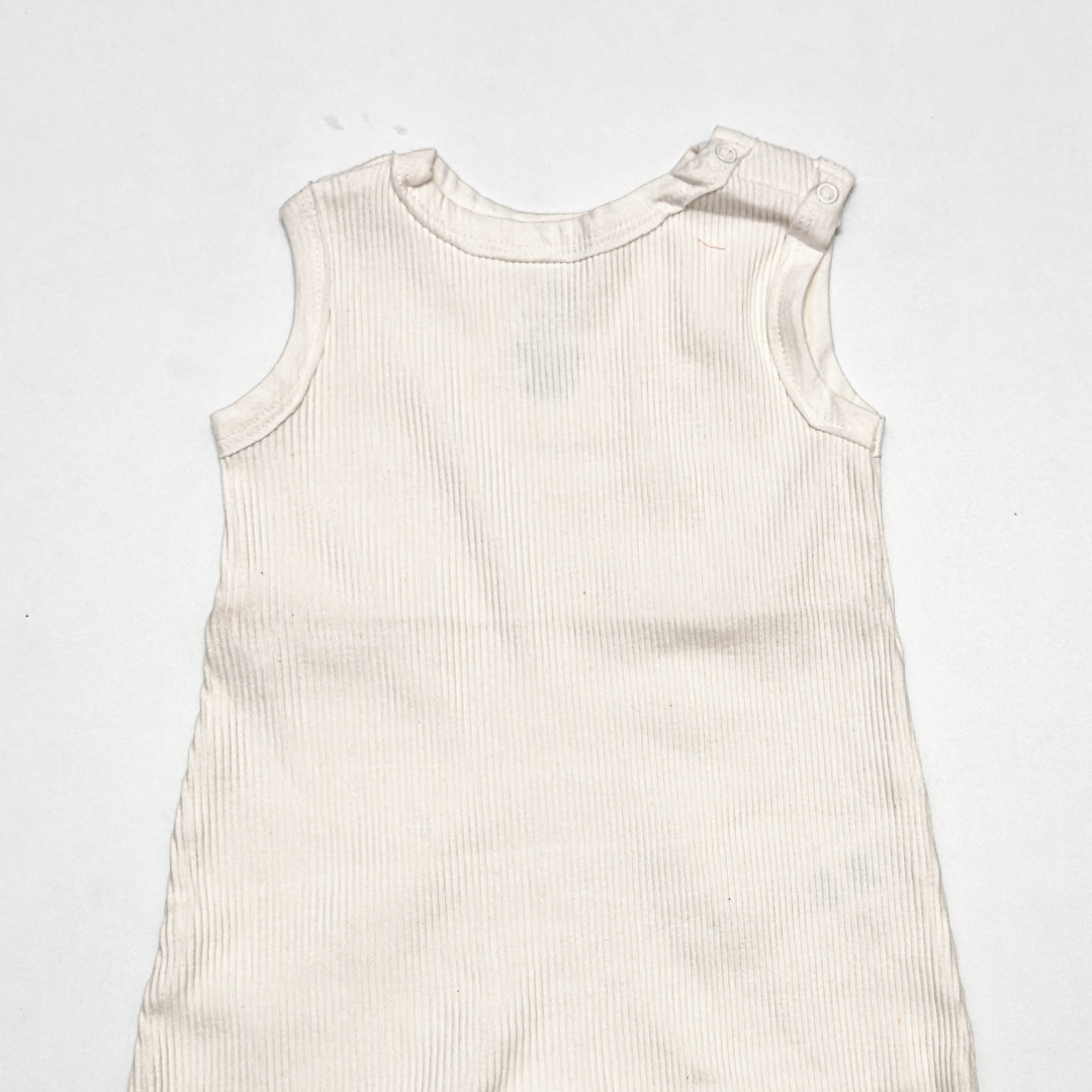 WHITE RIBBED SLEEVELESS ROMPER