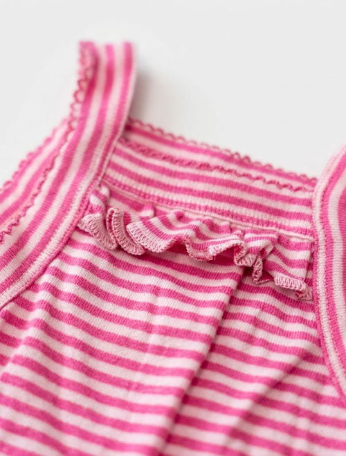Ruffle-Neck Striped Cami Onesie Pink