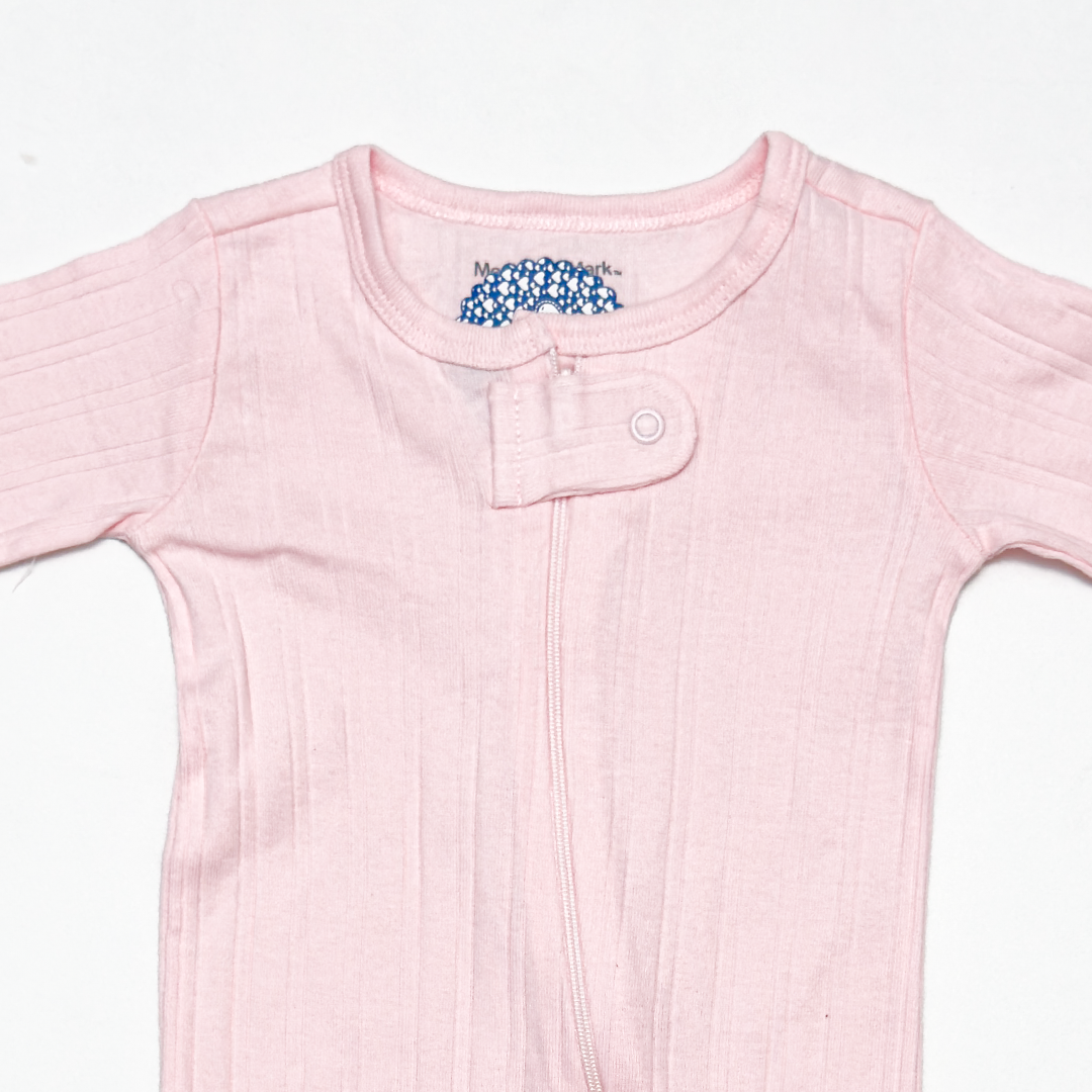 BABY PINK RIBBED ZIPPER SLEEPSUIT