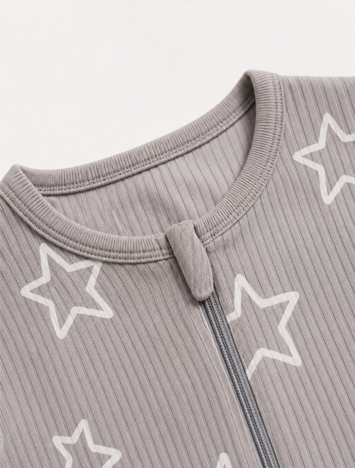 Grey star ribbed zipper sleepsuit