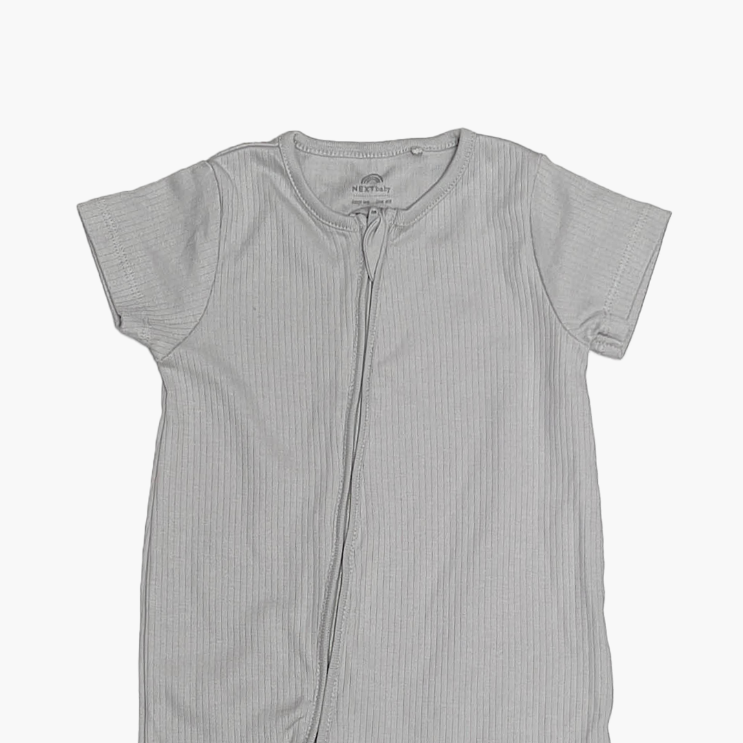 BLUE GREY RIBBED ZIPPER JUMPSUIT