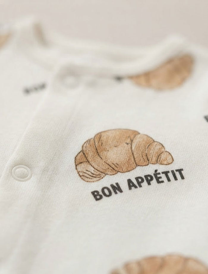 Beige croissent printed button sleepsuit
