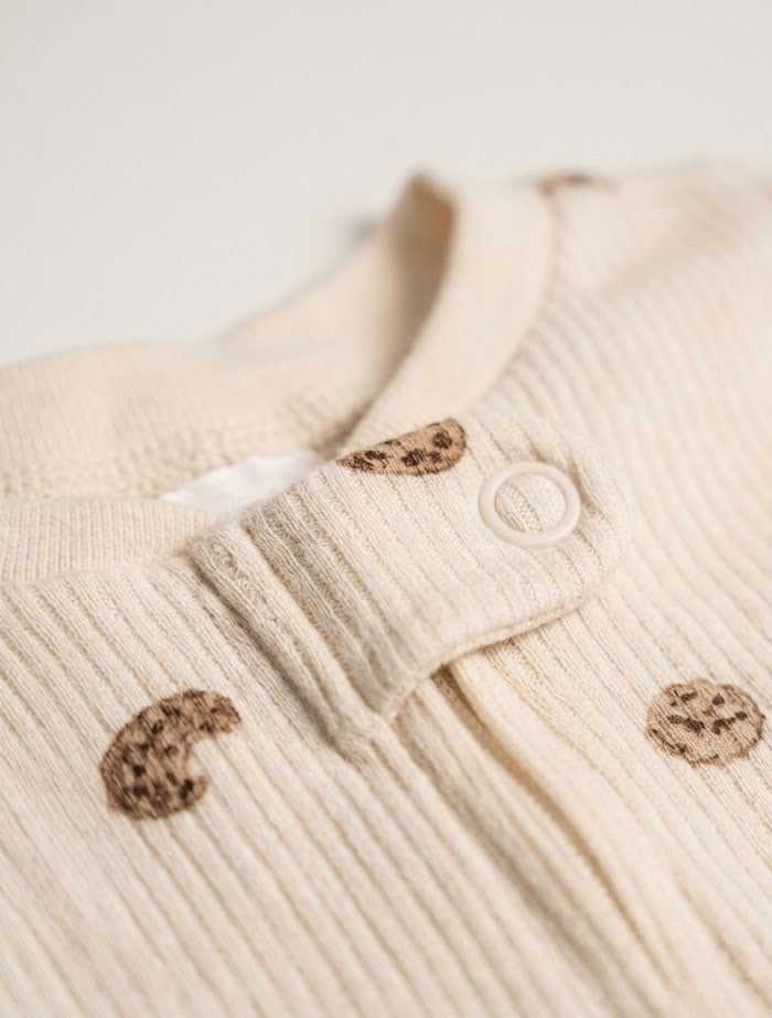Beige knitted 2 way zipper sleepsuit