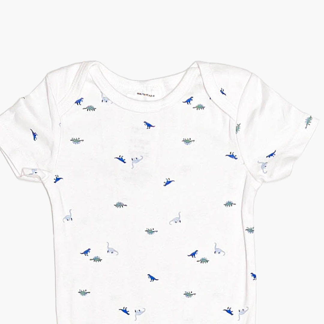 WHITE DINO PRINTED ONESIE